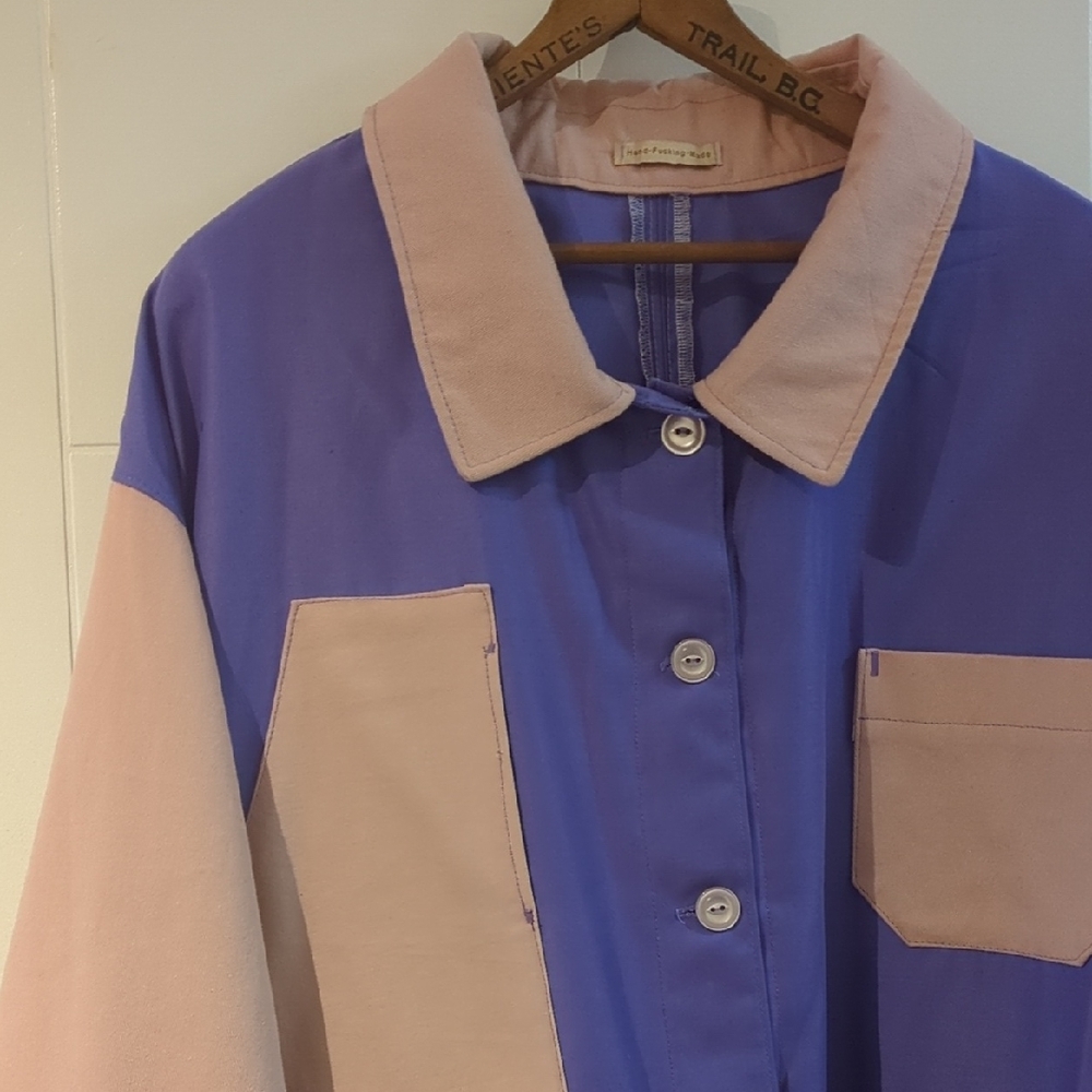 Muna And Broad Cobden Chore Jacket | Handmade | Periwinkle & Light Pink | 4X